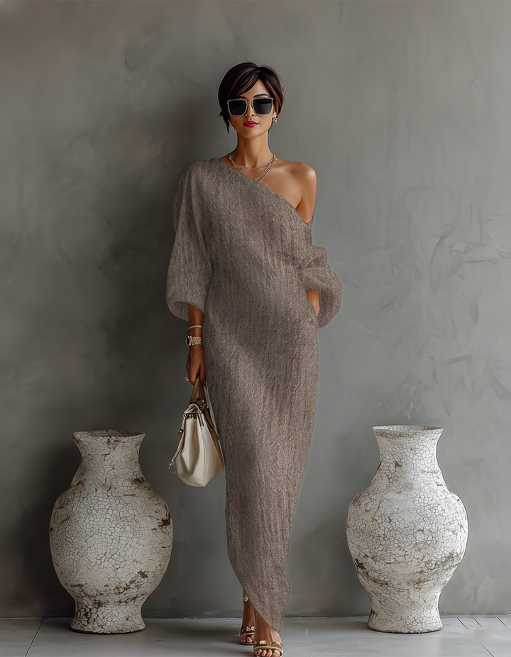 Vestido Ecru Sin Hombros