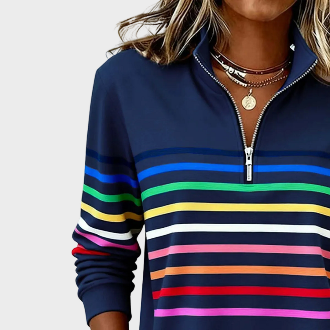 Prismeta - Sudadera con Capucha y Cierre de Cuatro en Rayas Coloridas