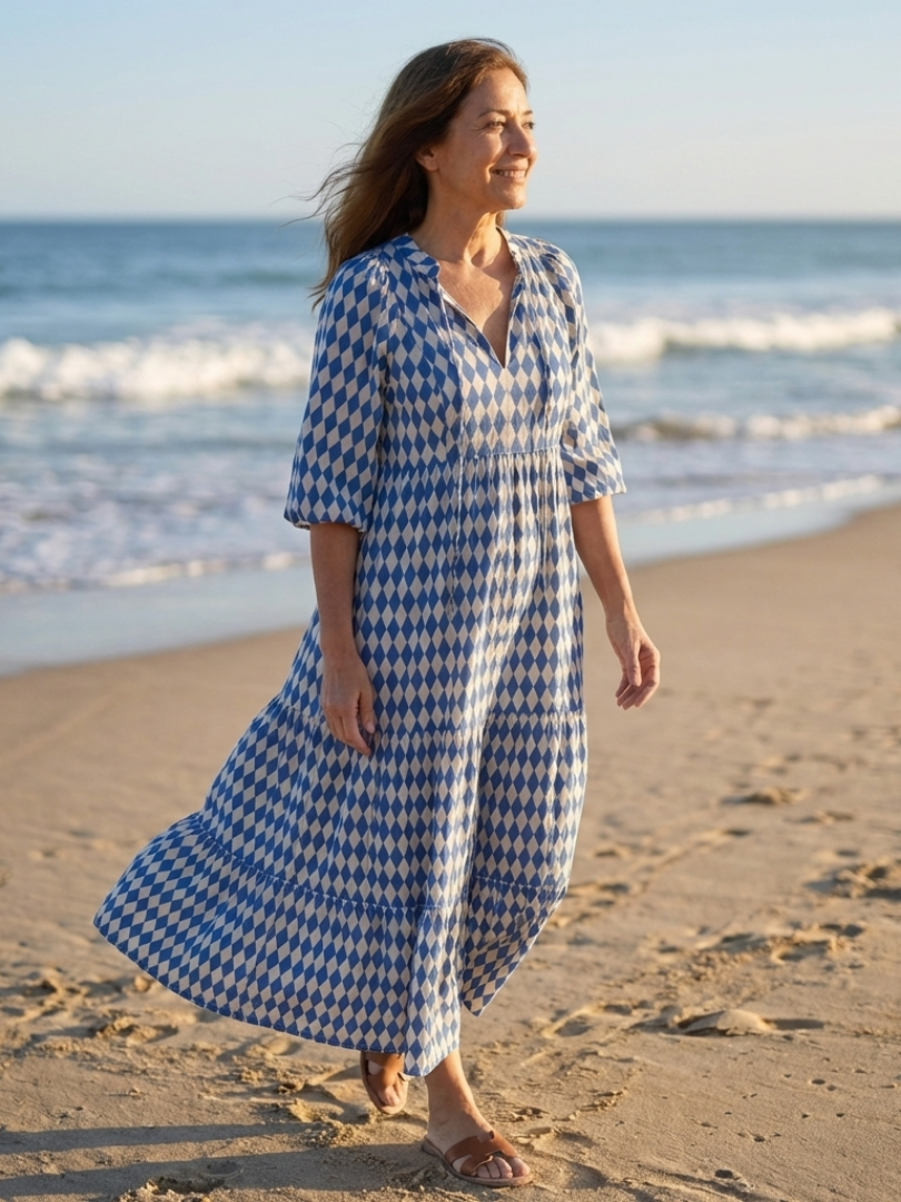 Elodie | Vestido con estampado de diamantes y falda con volantes