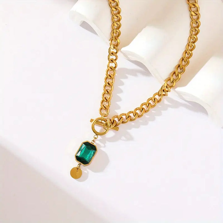 Collar Pendente Esmeralda Cadena Gruesa