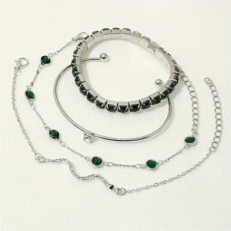 Conjunto de Pulseras de Piedra Preciosa Verde