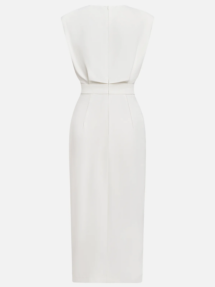 Malene™ | Vestido midi liso con abertura de botones y escote redondeado