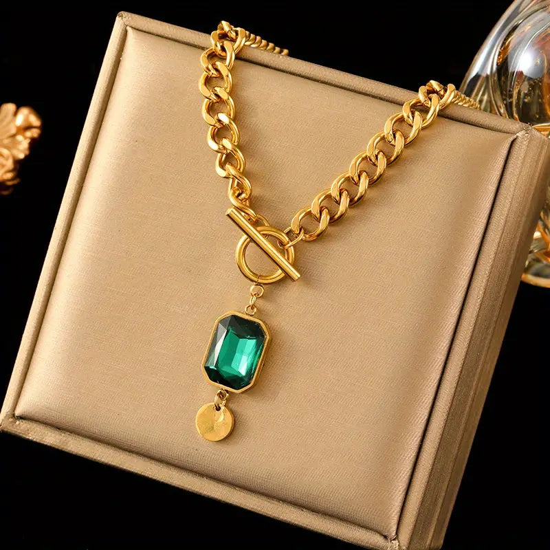 Collar Pendente Esmeralda Cadena Gruesa