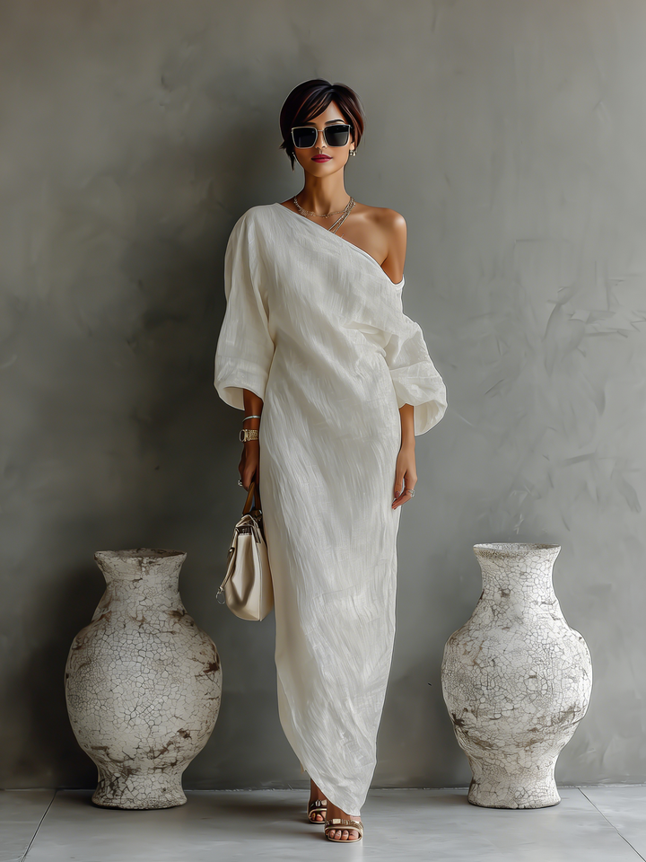 Vestido Ecru Sin Hombros