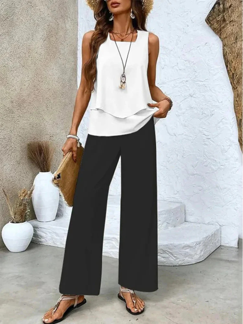 Ovelynra™ | Top sin mangas y pantalones de pierna ancha