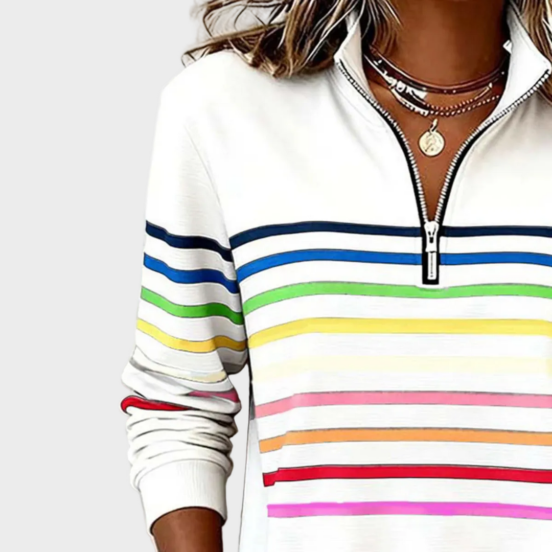Prismeta - Sudadera con Capucha y Cierre de Cuatro en Rayas Coloridas