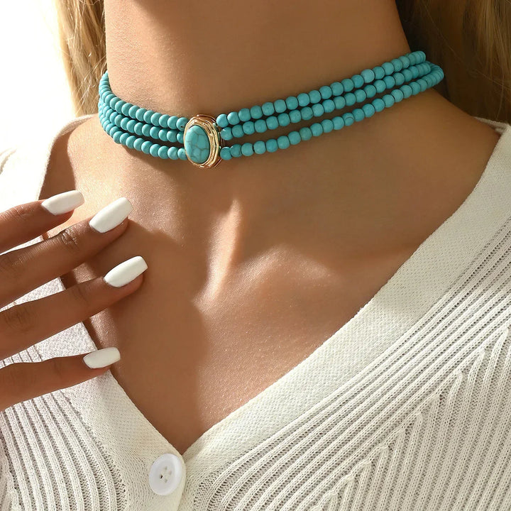 Collar de perlas turquesas vintage elegante