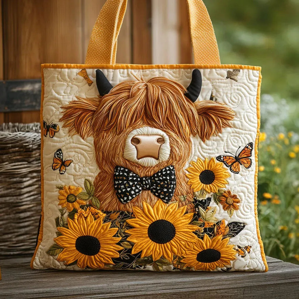 Bolso acolchado - Vaca de las Highlands y Girasoles