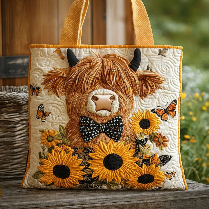 Bolso acolchado - Vaca de las Highlands y Girasoles