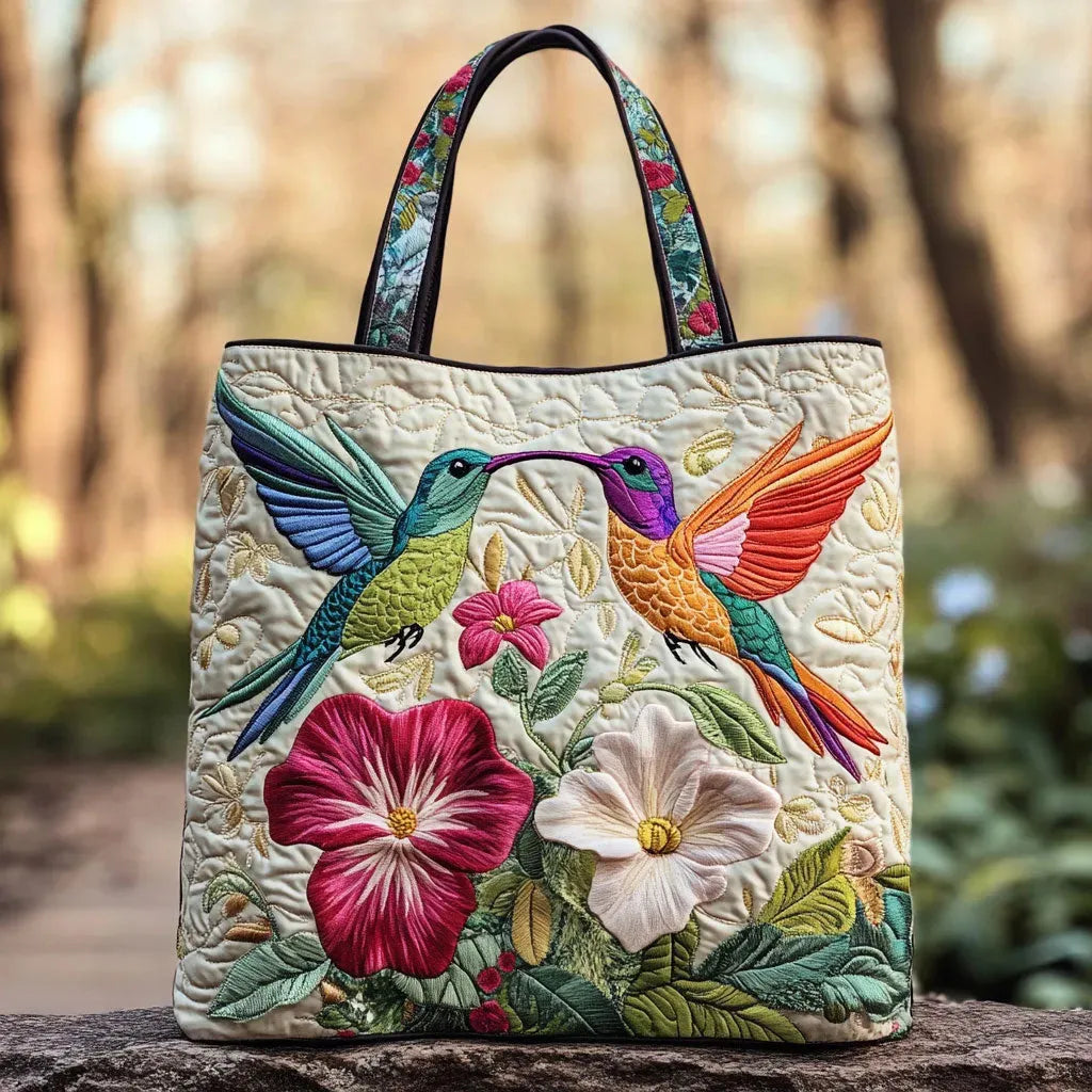 Bolso acolchado - Colibrí y Flores Blancas
