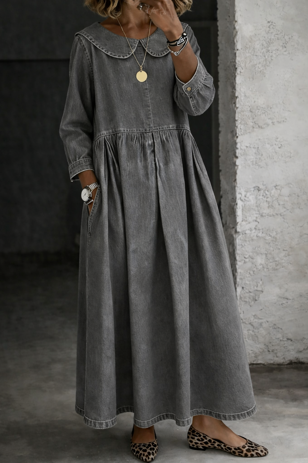 Clara | Vestido de Jean con Cuello Peter Pan