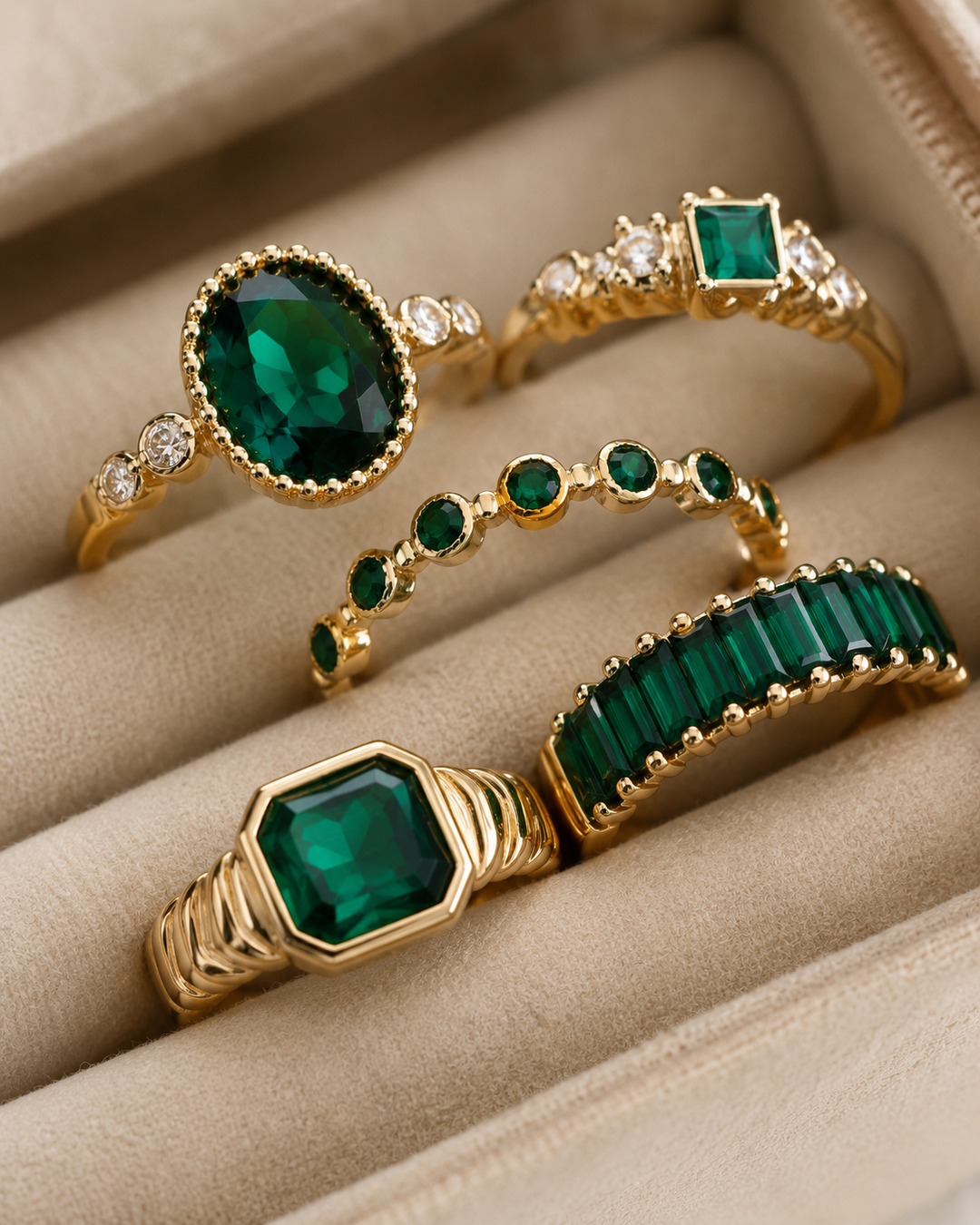 Conjunto de Anillos Amélie Esmeralda