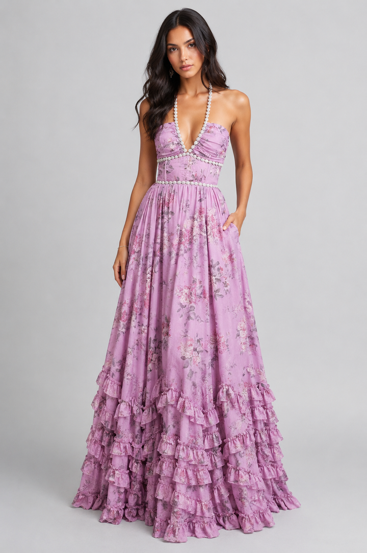 VALESKA | Vestido Maxi Chic con Estilo Floral Vintage