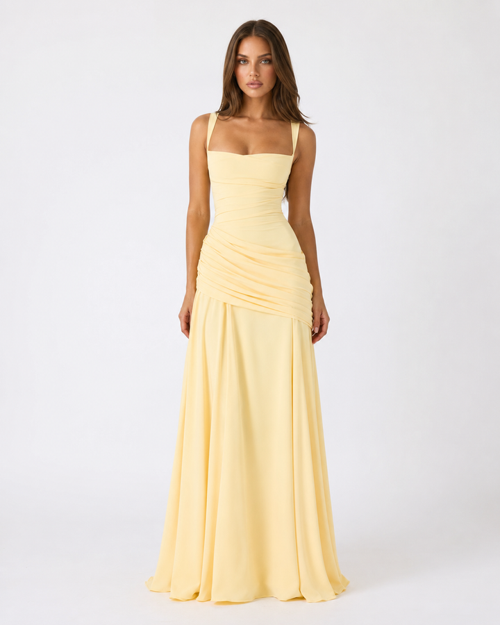 ENIE | Vestido Maxi con Escote Angular Refinado