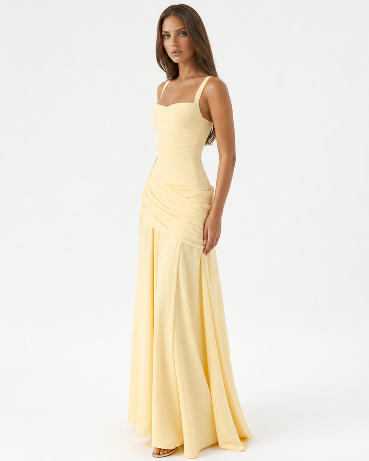 ENIE | Vestido Maxi con Escote Angular Refinado