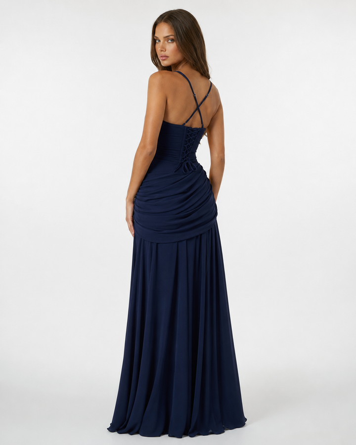 ENIE | Vestido Maxi con Escote Angular Refinado
