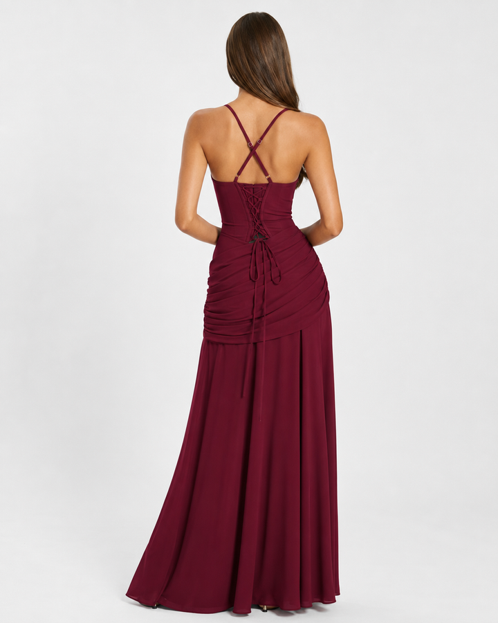 ENIE | Vestido Maxi con Escote Angular Refinado