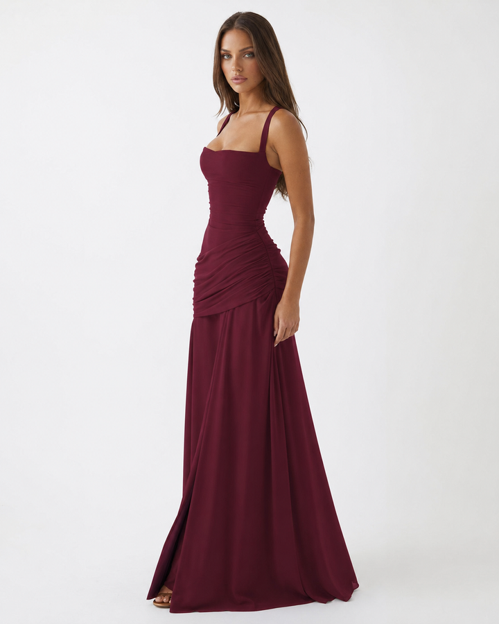 ENIE | Vestido Maxi con Escote Angular Refinado