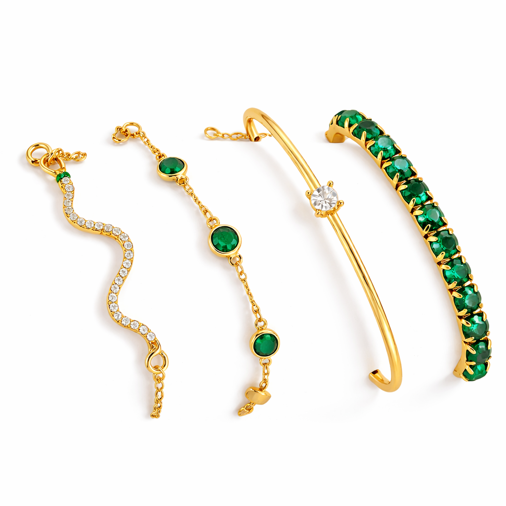 Luna | Conjunto de pulseras vintage verdes elegantes con cristales