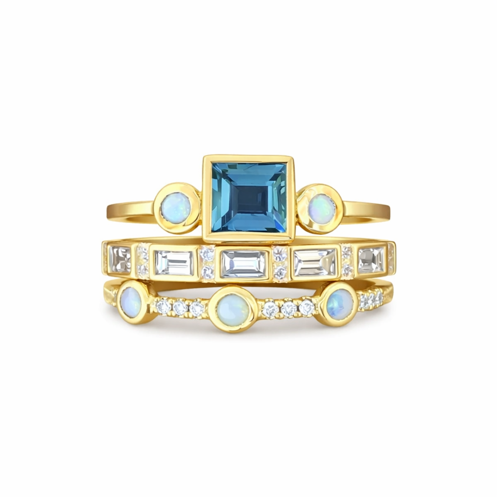 Ozean - Conjunto de anillos de cristal vintage azul