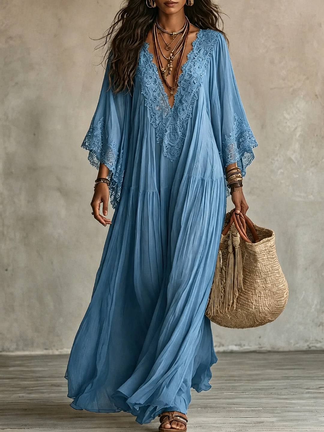 Liora | Vestido Bohemio Adelgazante con Encaje