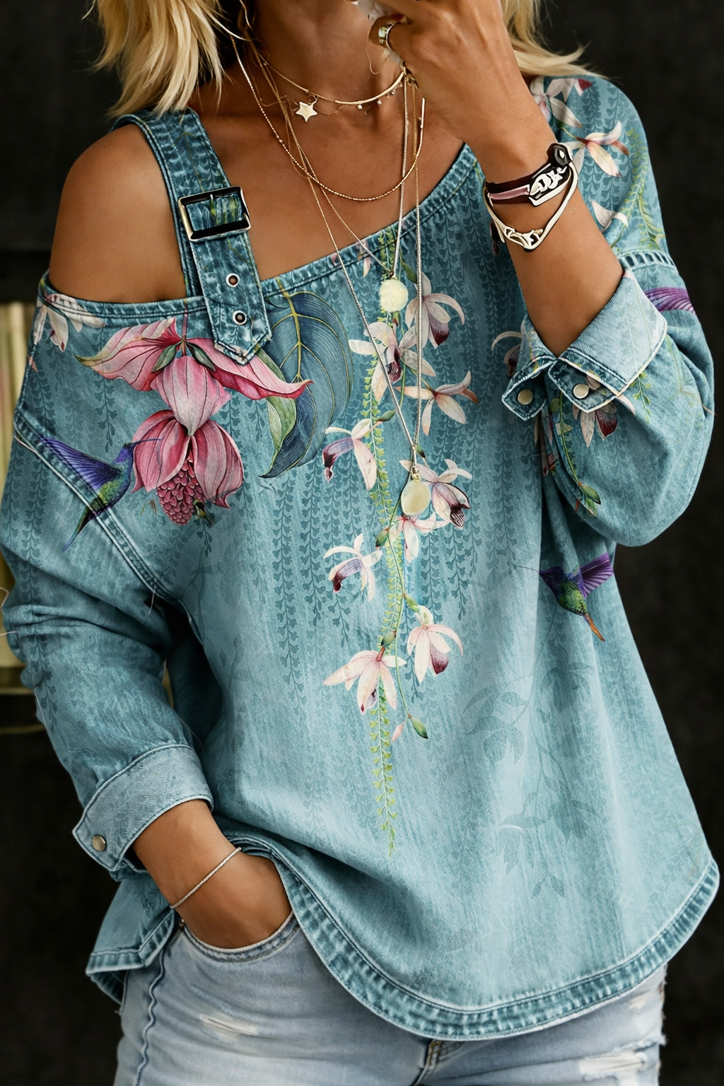 Danielle | Top de denim con hombros descubiertos