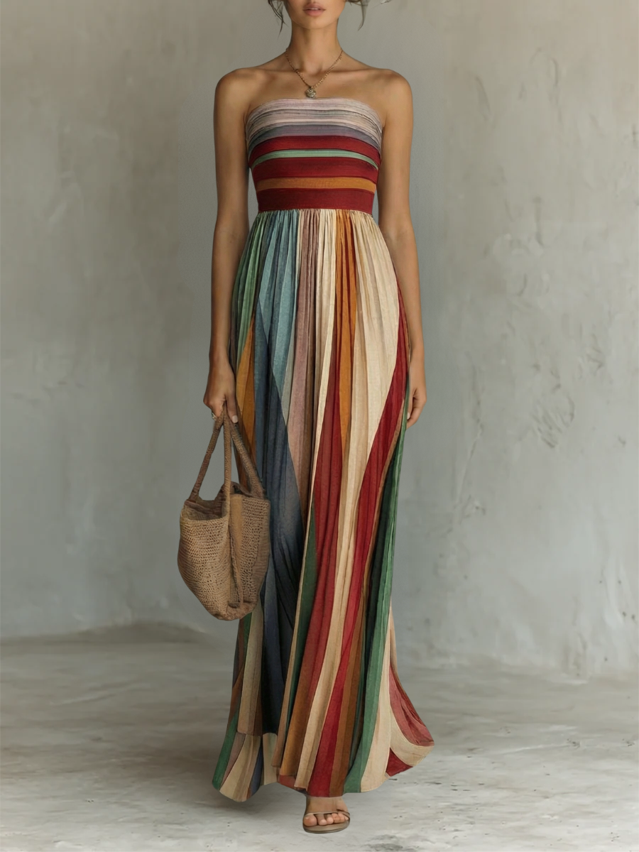 Vestido largo colorido sin mangas