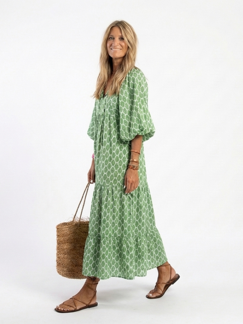 Apolline | Vestido midi de manga tres cuartos y escote en V con estampado