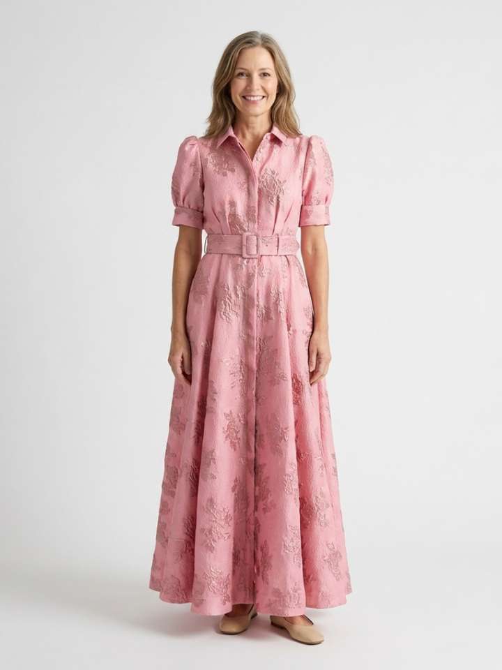 Xanthea | Vestido maxi de mangas cortas, ajustado, con estampado floral