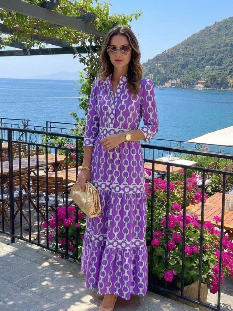 Ysolde | Vestido midi con mangas 3/4 y estampado de cadena