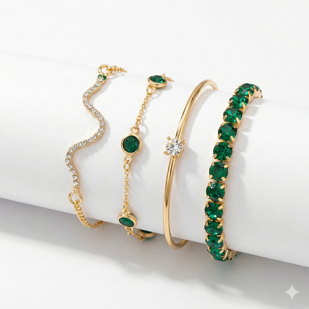 Conjunto de Pulseras de Piedra Preciosa Verde
