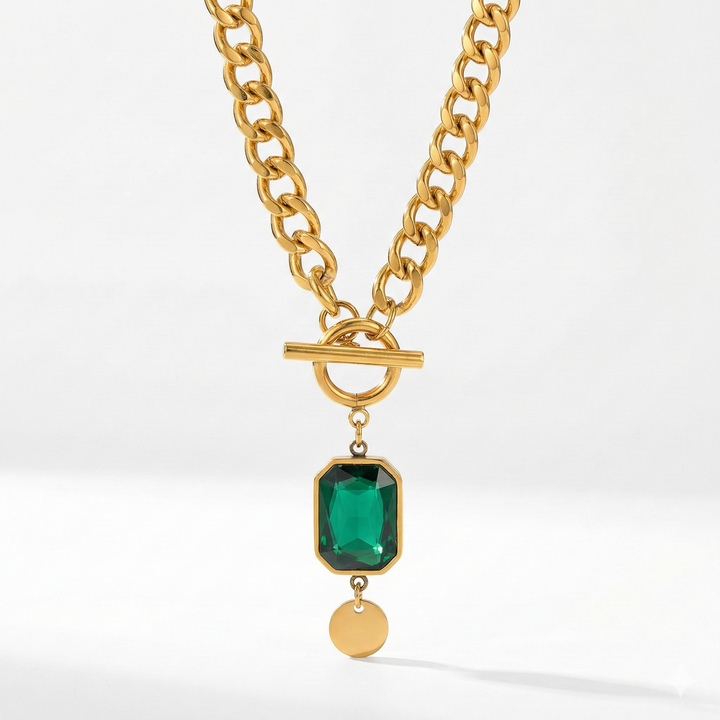 Collar Pendente Esmeralda Cadena Gruesa