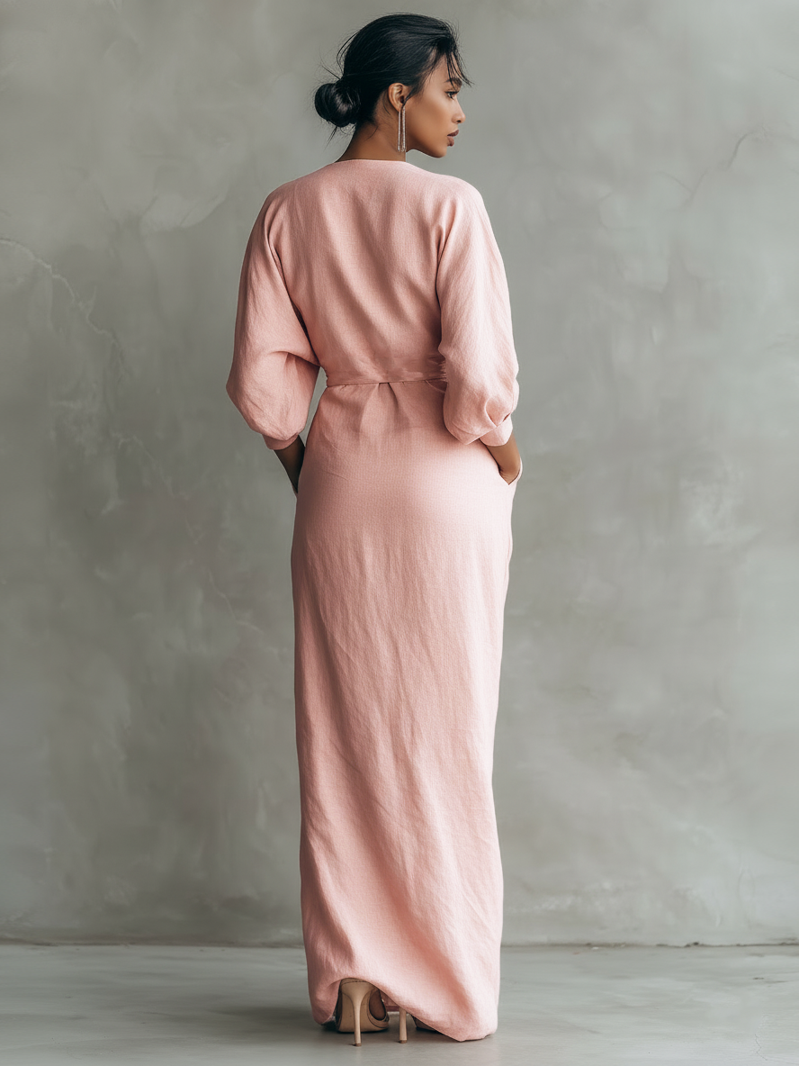 Robe Maxi Rosa Col V