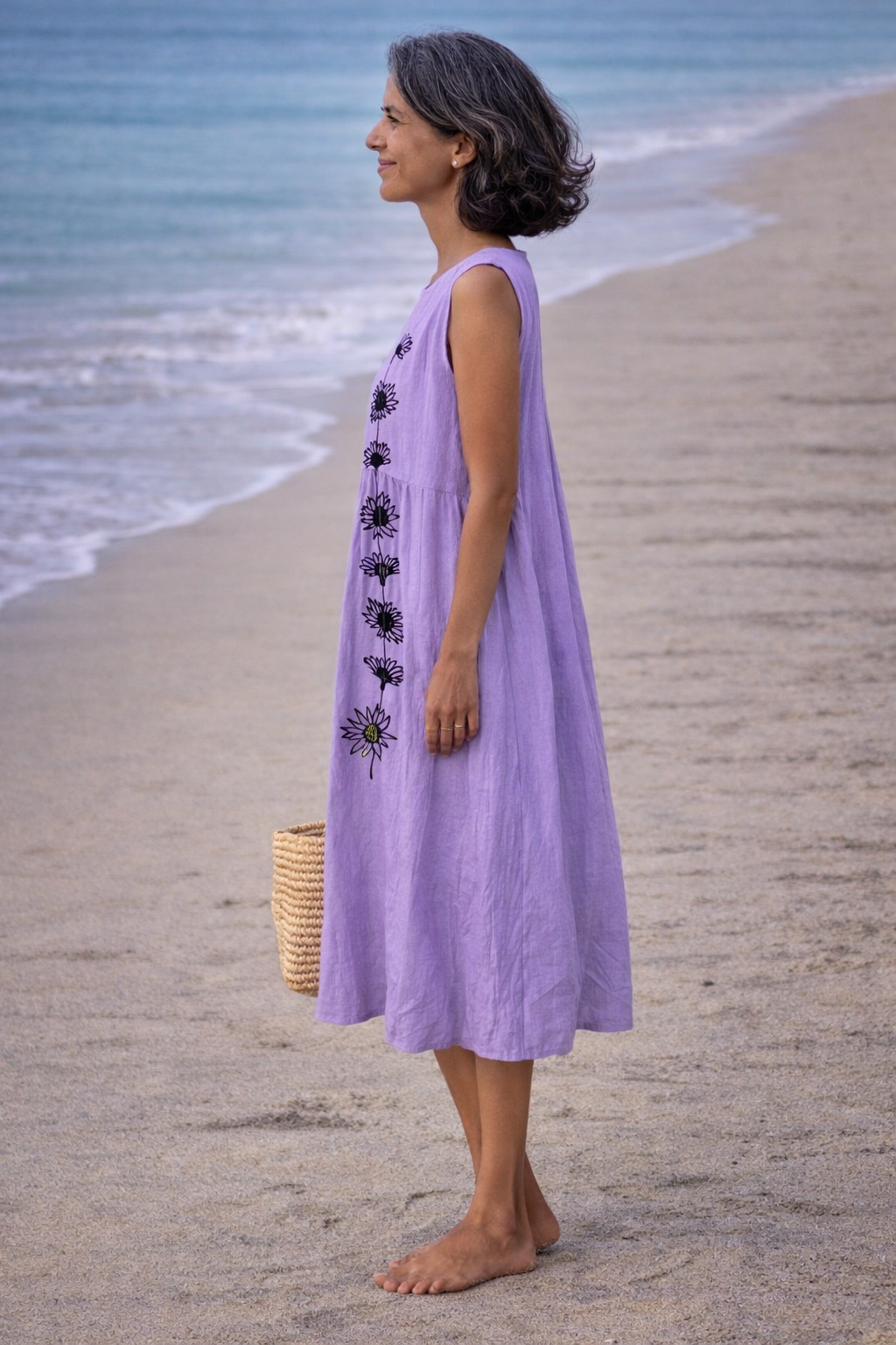 Emma | Vestido midi con flores moradas