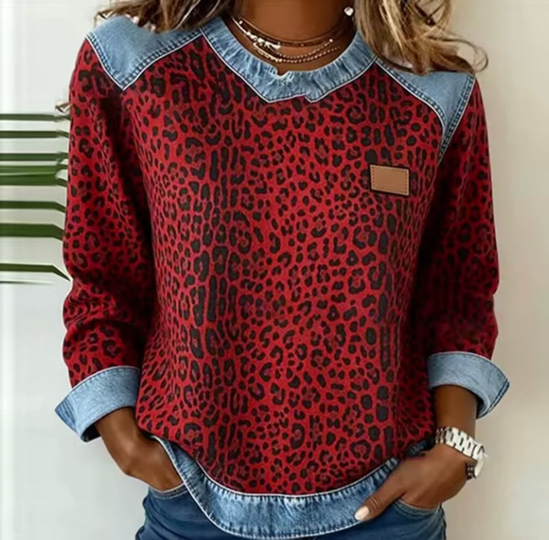 Margot - Suéter de leopardo con cuello contrastante