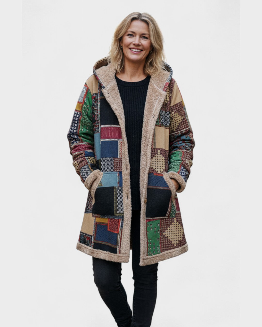 Otoño - Patchwork Terroso Acogedor con Capucha