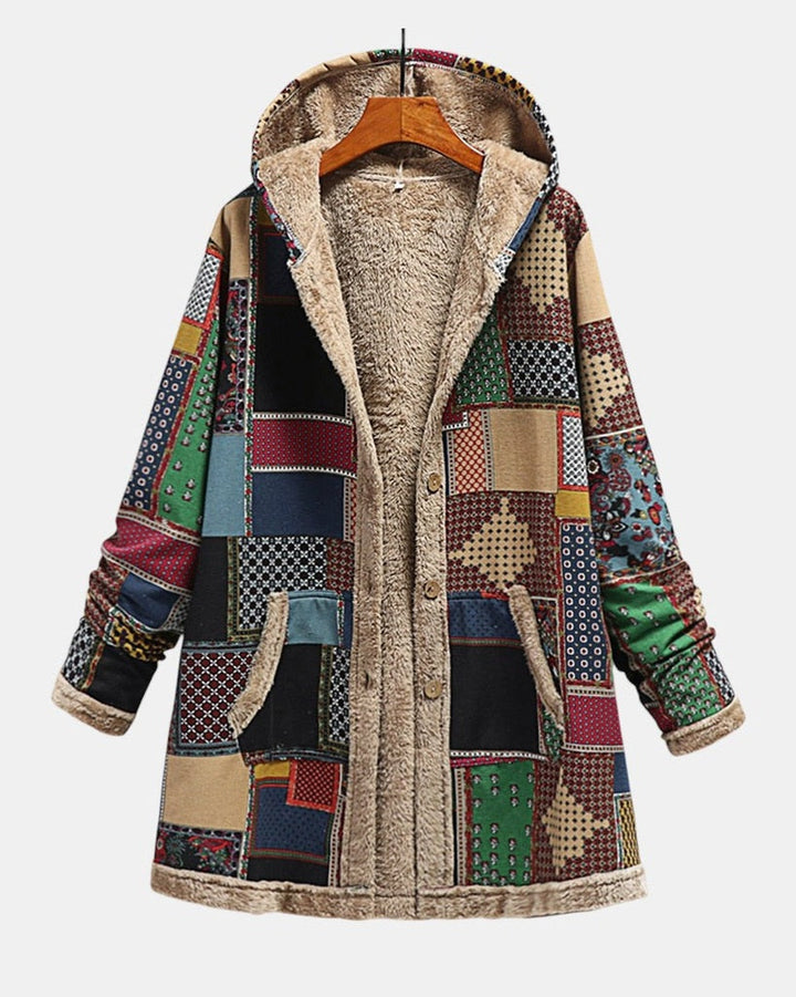 Otoño - Patchwork Terroso Acogedor con Capucha