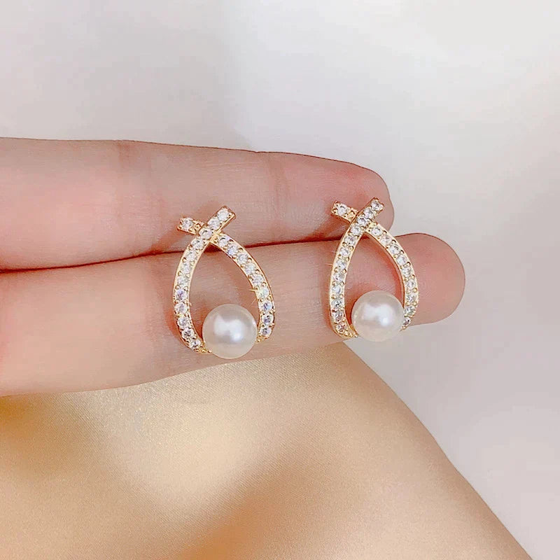 Pendientes con perlas y brillantina