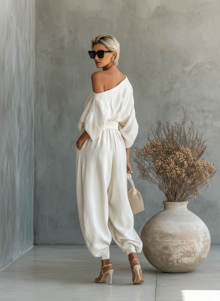 Conjunto Top Off-Shoulder Pantalón