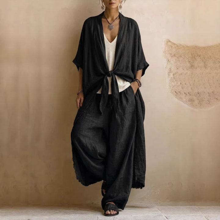 Conjunto de Kimono Sobredimensionado y Pantalón Ancho de Dos Piezas