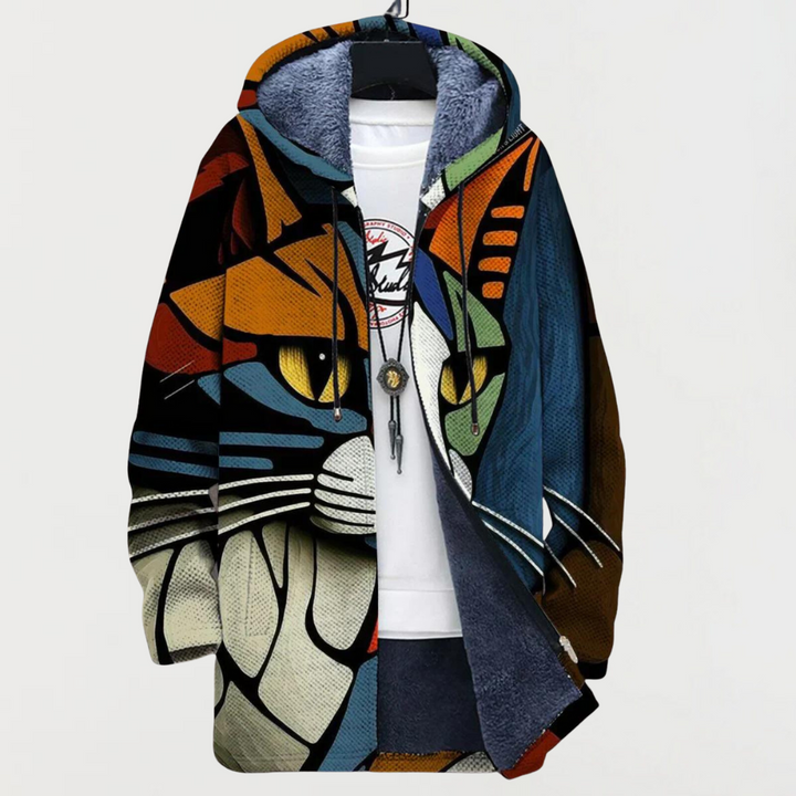 Chaqueta con diseño abstracto y tema felino