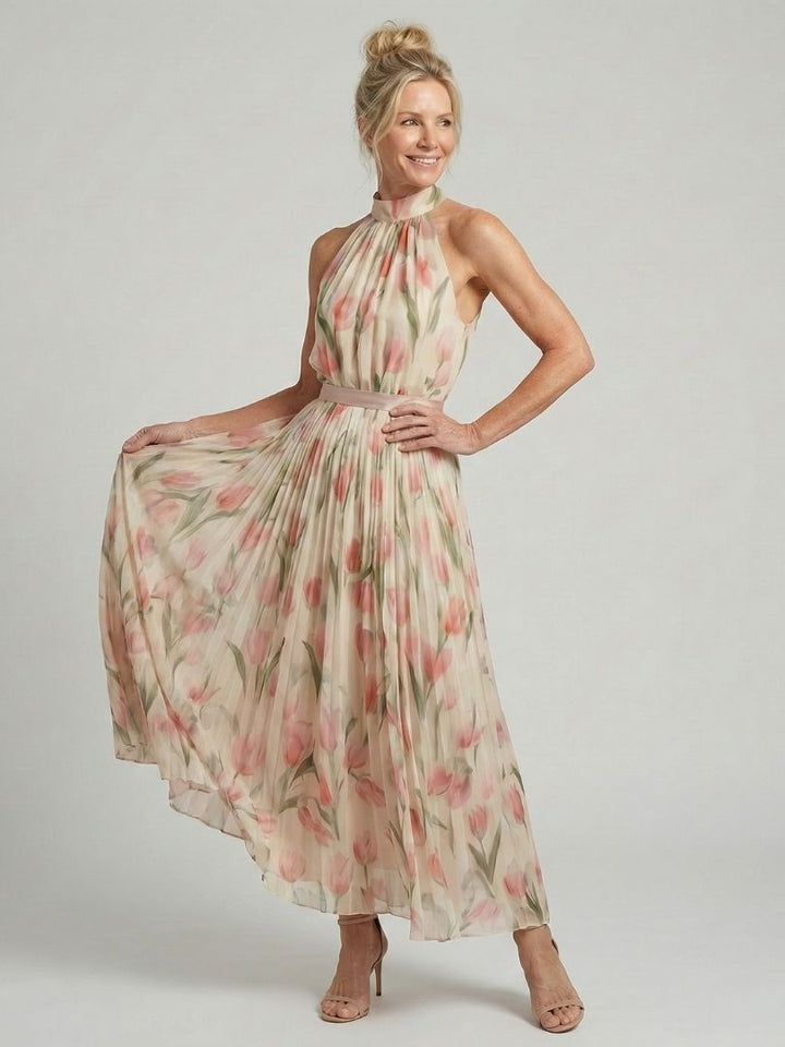 Aurore | Vestido de flores de media longitud con cuello alto