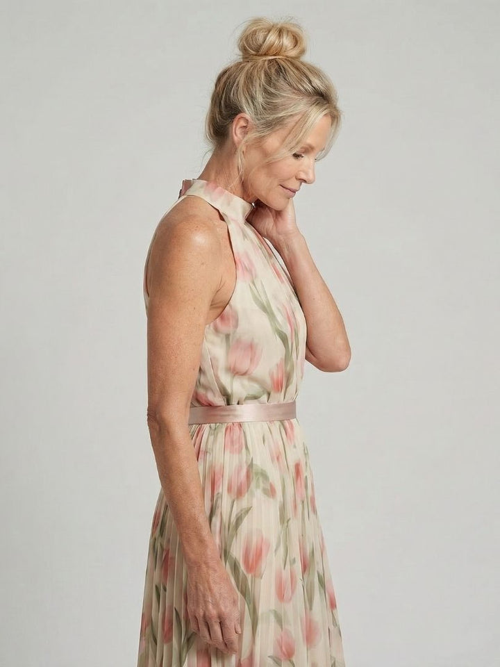 Aurore | Vestido de flores de media longitud con cuello alto