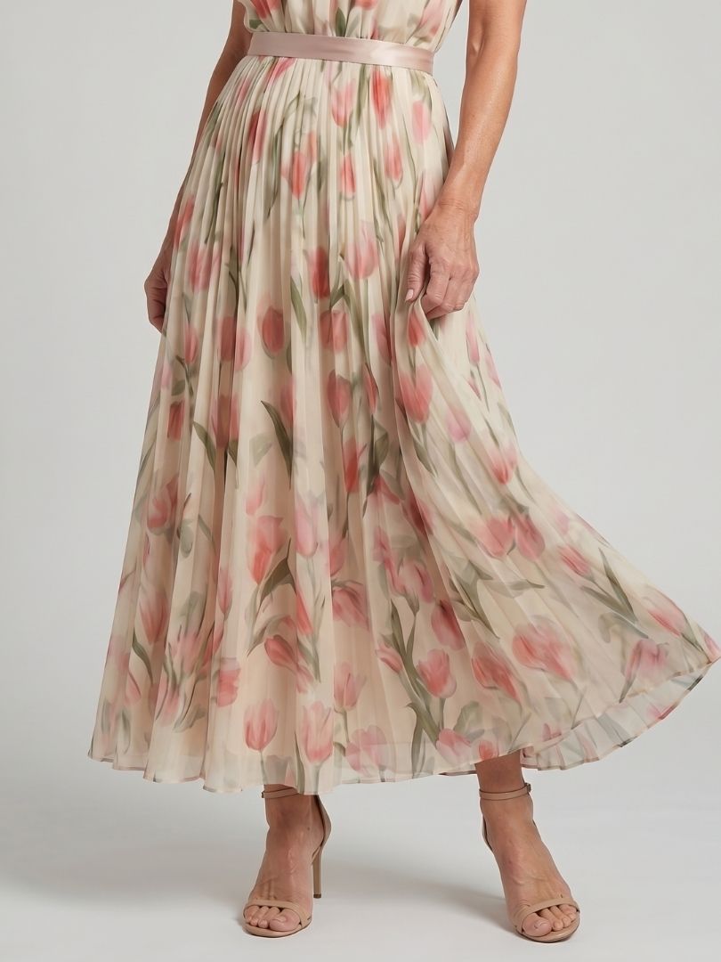 Aurore | Vestido de flores de media longitud con cuello alto