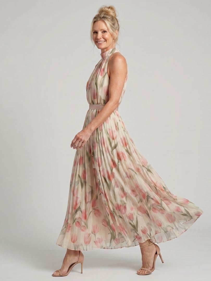 Aurelle | Vestido Midi de Flores con Escote Halter