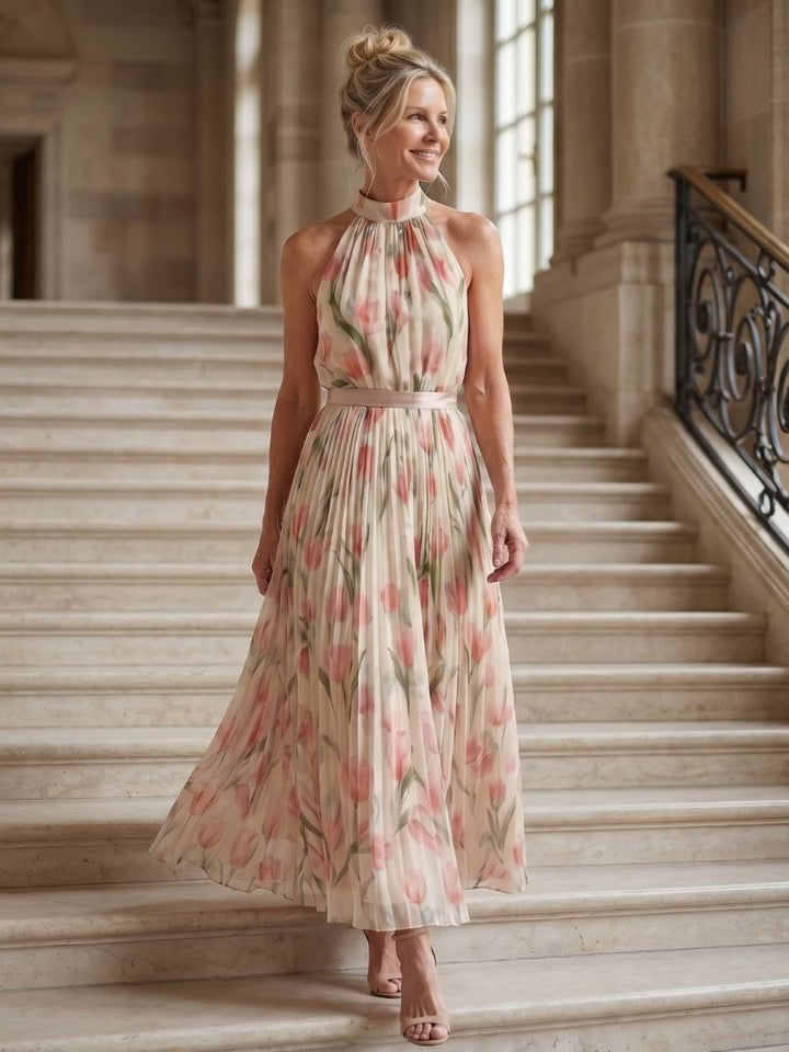 Aurore | Vestido de flores de media longitud con cuello alto