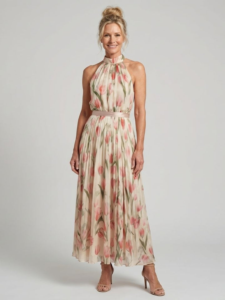 Aurore | Vestido de flores de media longitud con cuello alto
