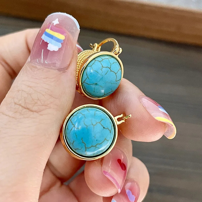 Pendientes de botón geométricos vintage elegantes en turquesa