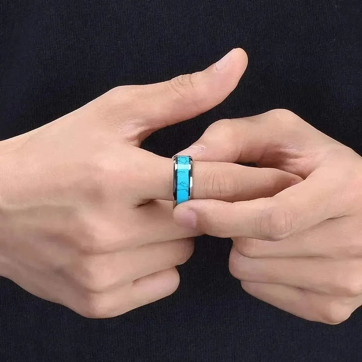 Anillos de Acero Inoxidable Finos con Turquesa