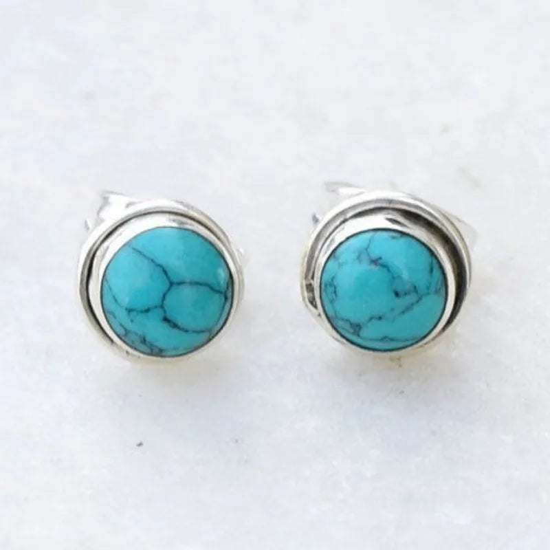 Pendientes Redondos Antiguos de Piedra Turquesa